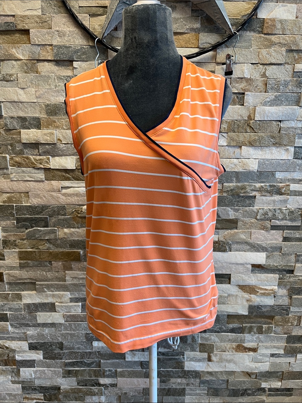 Izod Coral and White Striped Sleeveless Wrap-Style Tank